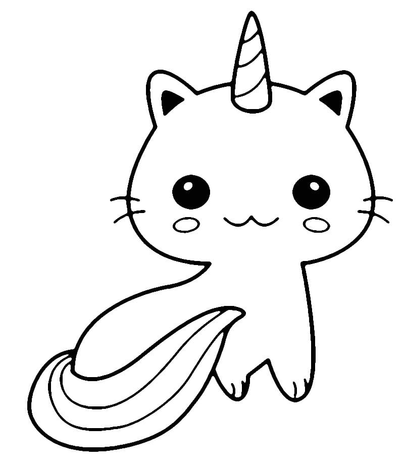 Fise de colorat cu Pisică Unicorn gratuit bazic