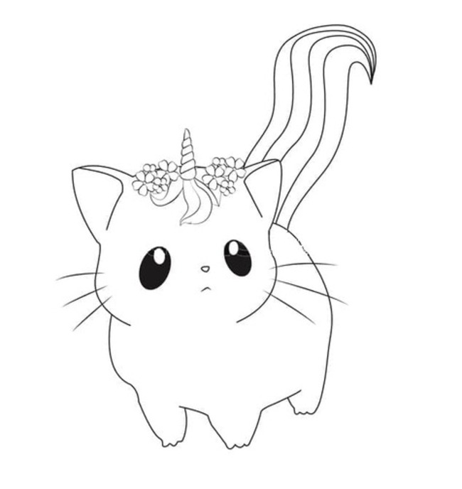 Fise de colorat cu Pisică Unicorn gratuit uşor