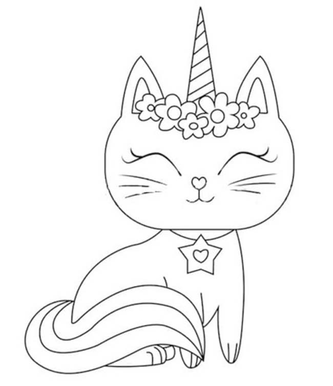 Fise de colorat cu Pisică Unicorn gratuit
