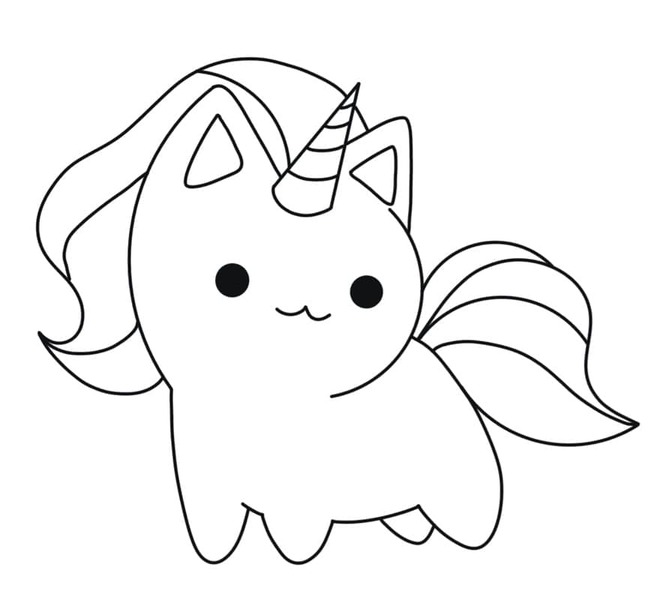 Fise de colorat cu Pisică Unicorn imprimabil bazic