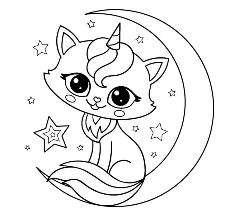 Fise de colorat cu Pisică Unicorn imprimabil gratuit simplu