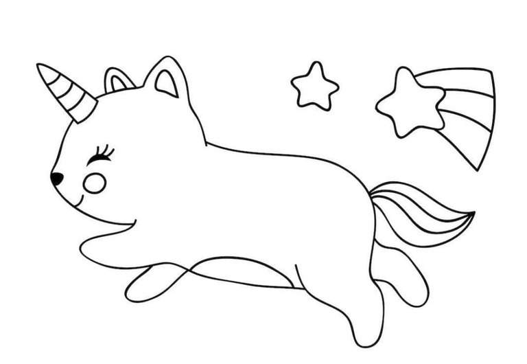 Fise de colorat cu Pisică Unicorn imprimabil gratuit