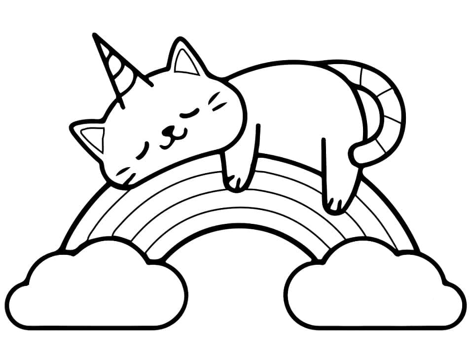 Fise de colorat cu Pisică Unicorn imprimabil pentru copii
