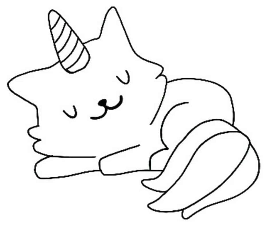 Fise de colorat cu Pisică Unicorn pentru copii