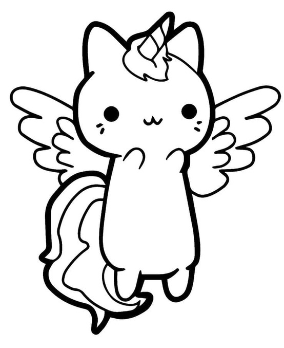 Fise de colorat cu Pisică Unicorn simplu la copii
