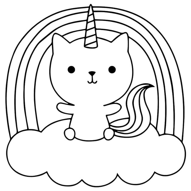 Planse de colorat cu Pisică Unicorn