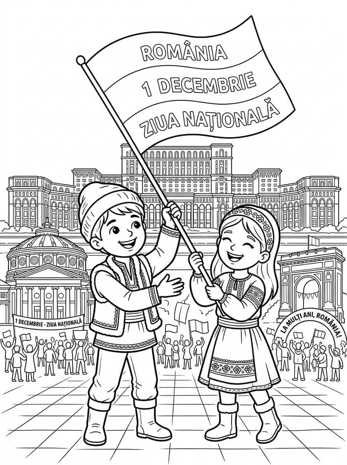 Fise de colorat cu Ziua Națională gratuit bazic