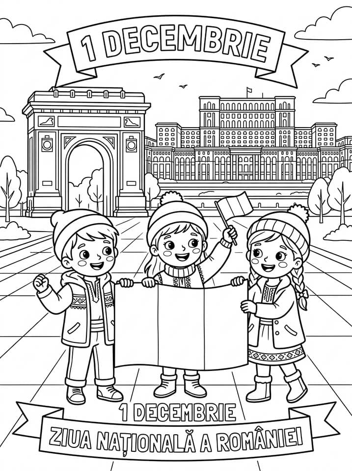 Fise de colorat cu Ziua Națională gratuit pentru copii
