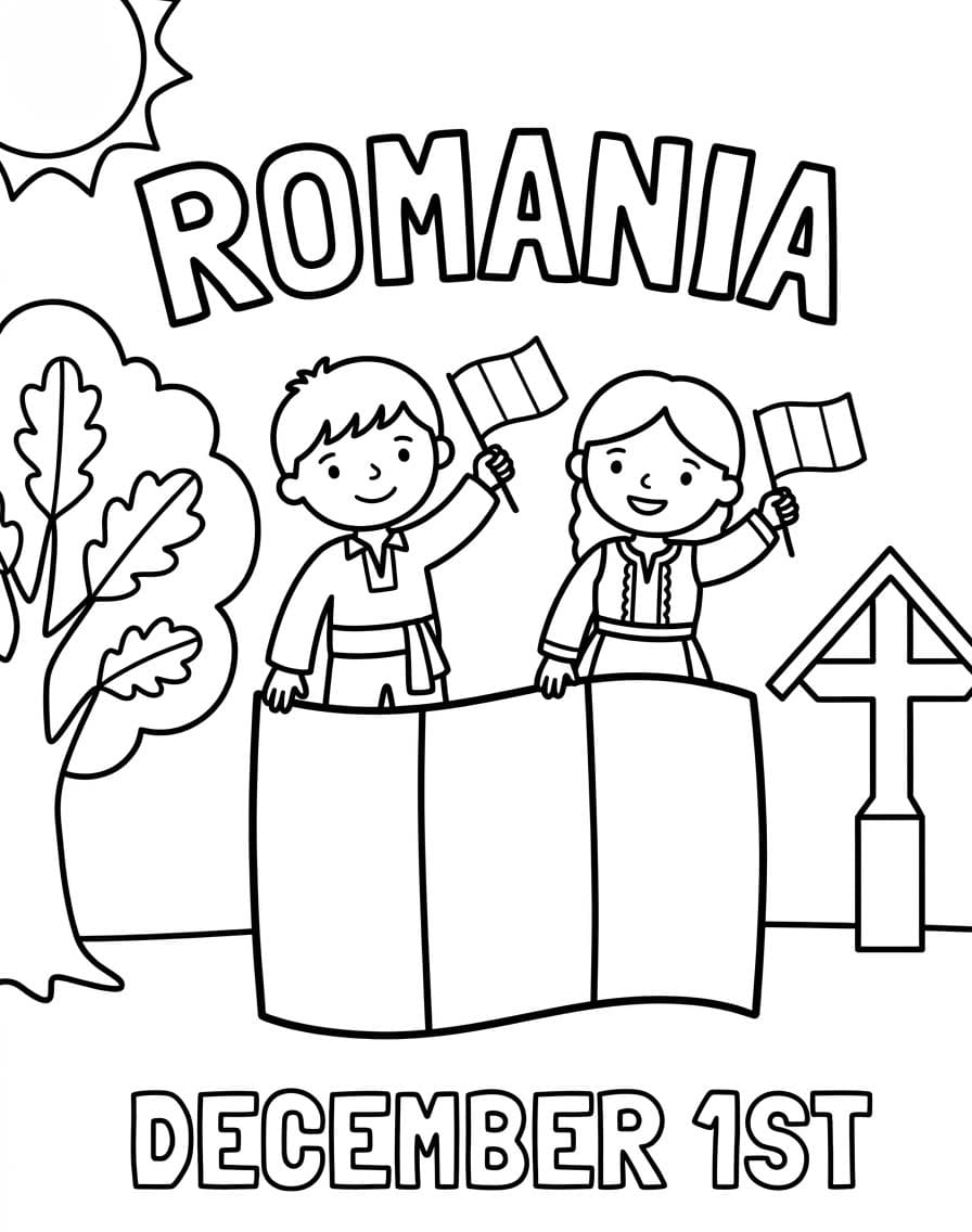 Fise de colorat cu Ziua Națională gratuit simplu