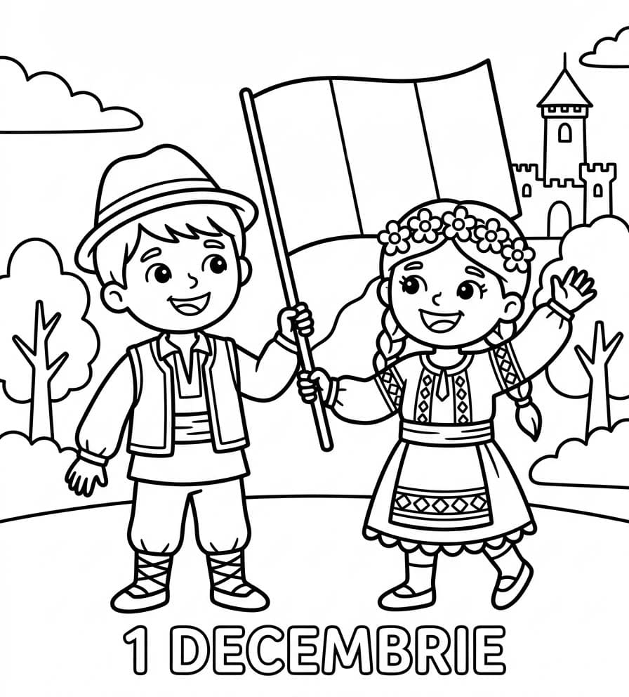 Fise de colorat cu Ziua Națională imprimabil gratuit uşor