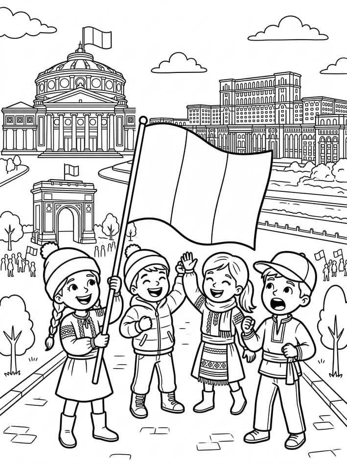 Fise de colorat cu Ziua Națională imprimabil pentru copii