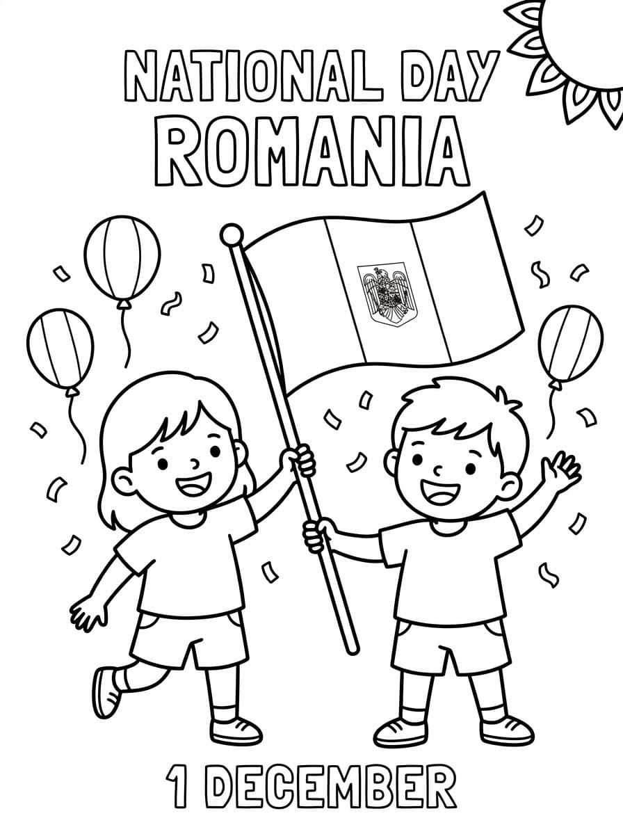Fise de colorat cu Ziua Națională imprimabil simplu