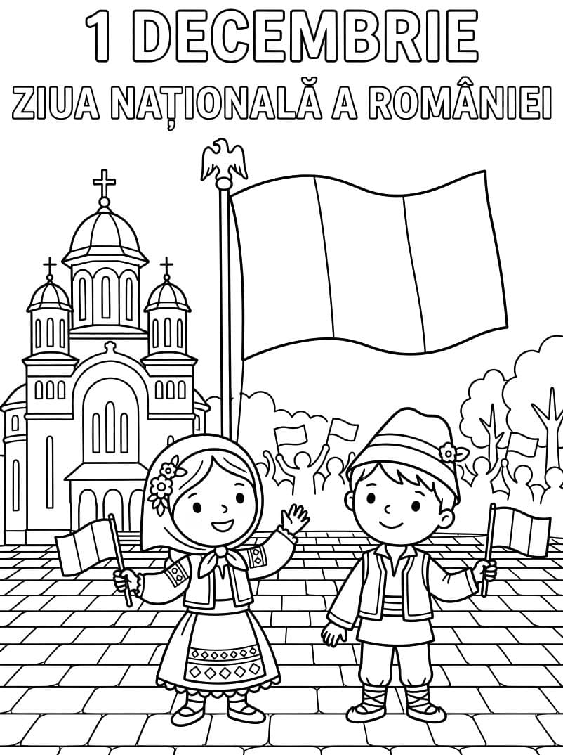 Fise de colorat cu Ziua Națională imprimabil uşor