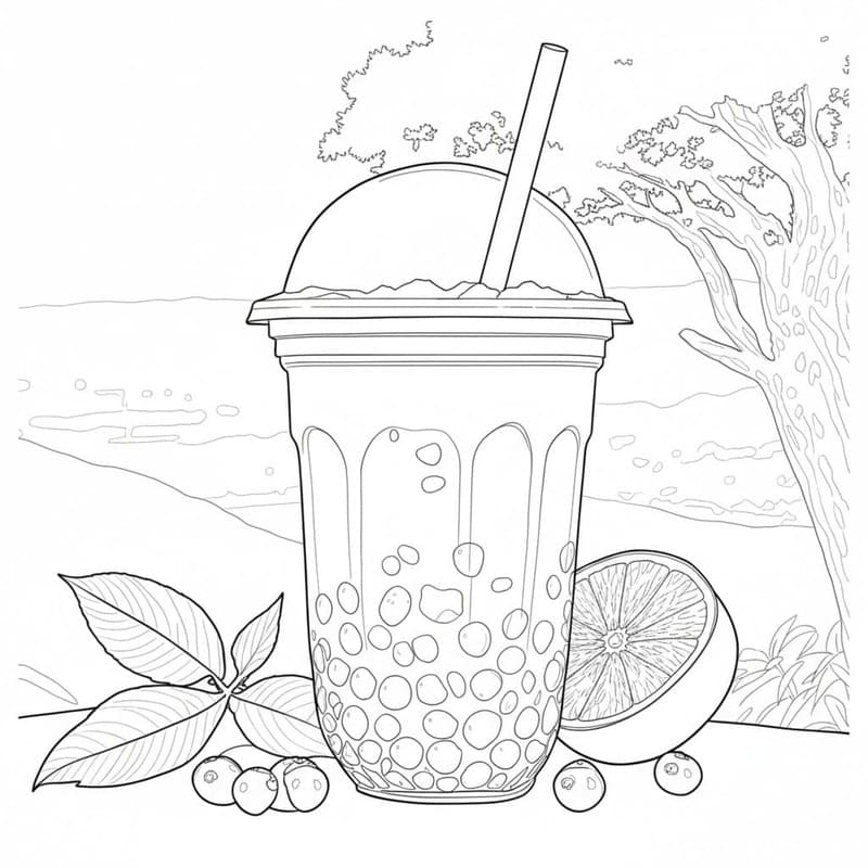 Fise de colorat cu Bubble Tea imprimabil gratuit uşor