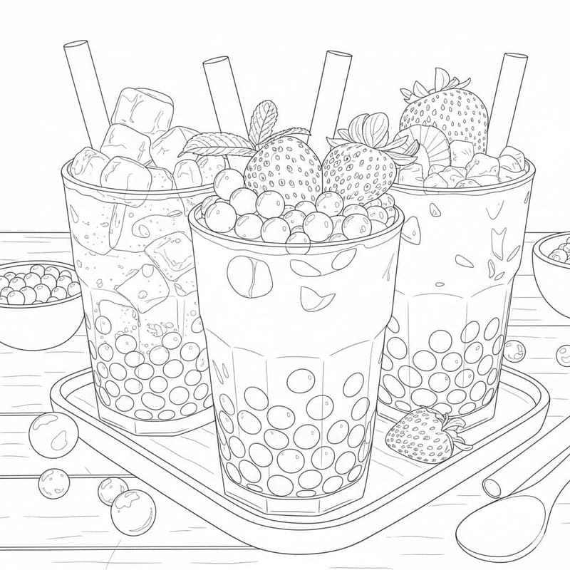 Fise de colorat cu Bubble Tea imprimabil simplu