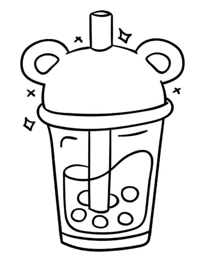 Fise de colorat cu Desenează Bubble Tea simplu la copii
