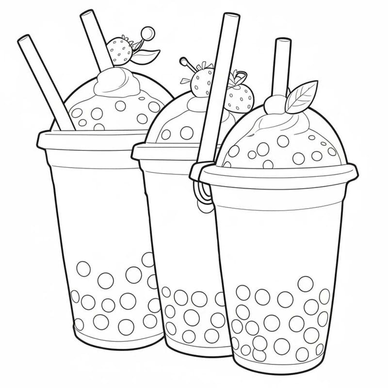 Fise de colorat cu Desenează Bubble Tea uşor la copii