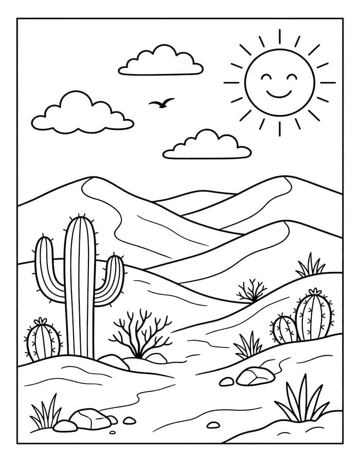 Fise de colorat cu Desenează Desert simplu