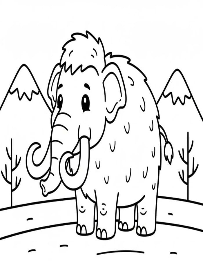 Fise de colorat cu Desenează Mamut imprimabil gratuit simplu