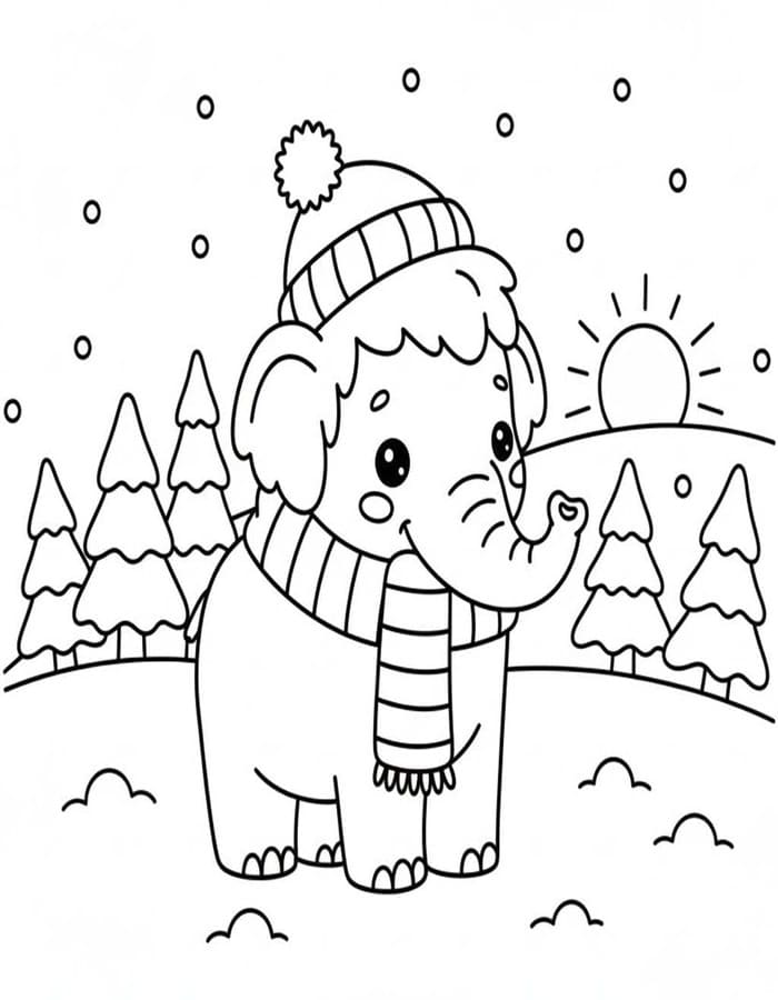 Fise de colorat cu Desenează Mamut pentru copii