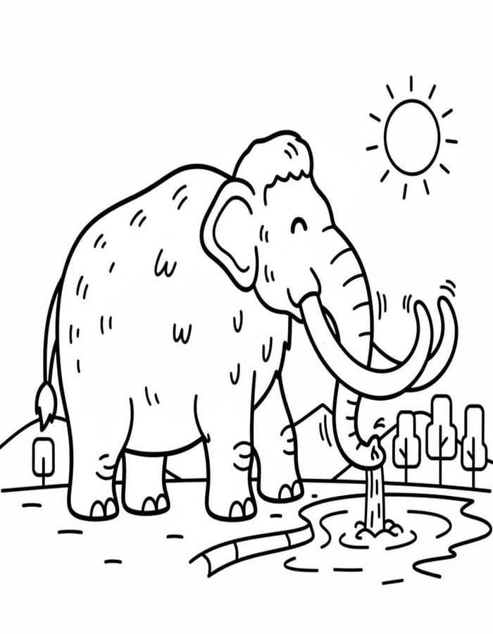 Fise de colorat cu Desenează Mamut