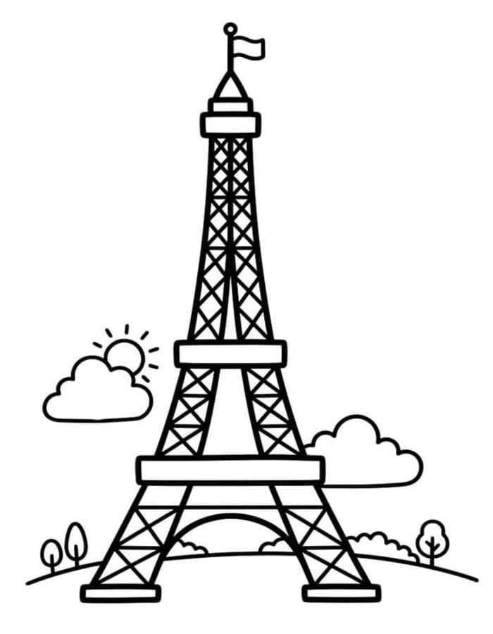 Fise de colorat cu Desenează Turnul Eiffel bazic la copii