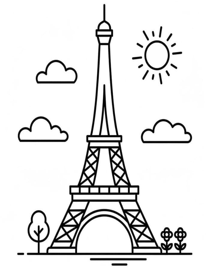 Fise de colorat cu Desenează Turnul Eiffel bazic
