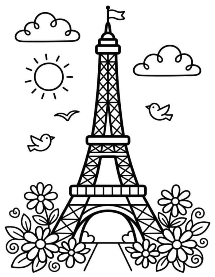 Fise de colorat cu Desenează Turnul Eiffel gratuit bazic