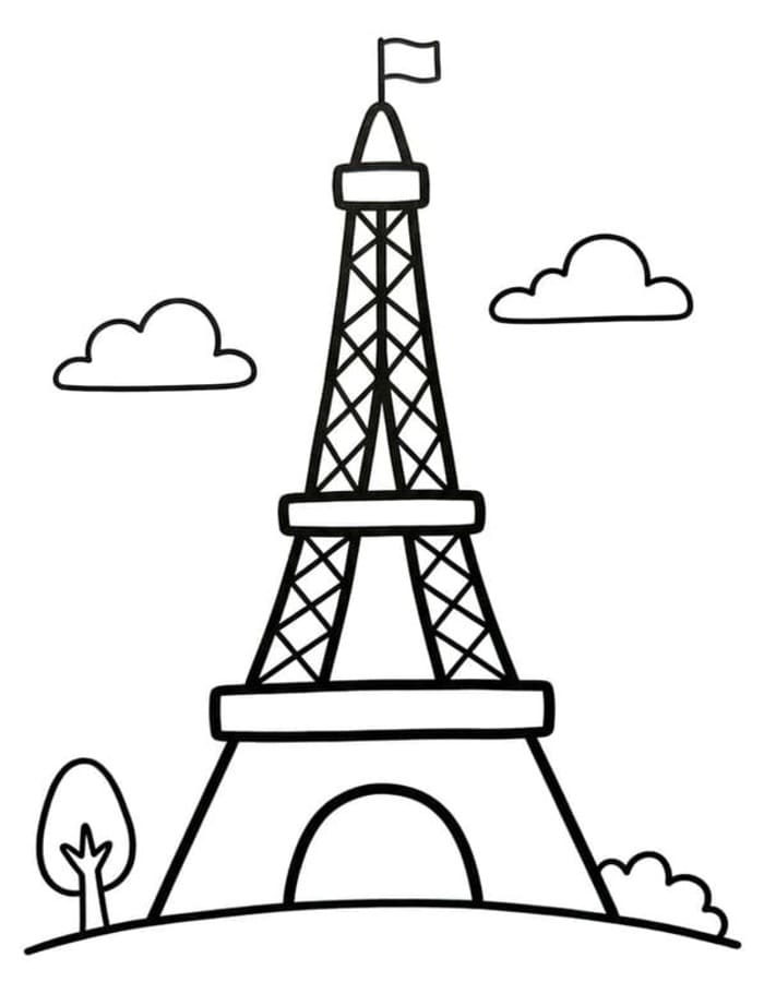 Fise de colorat cu Desenează Turnul Eiffel gratuit pentru copii