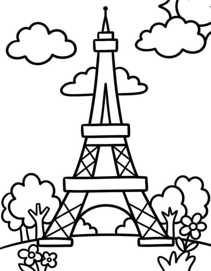 Fise de colorat cu Desenează Turnul Eiffel gratuit simplu