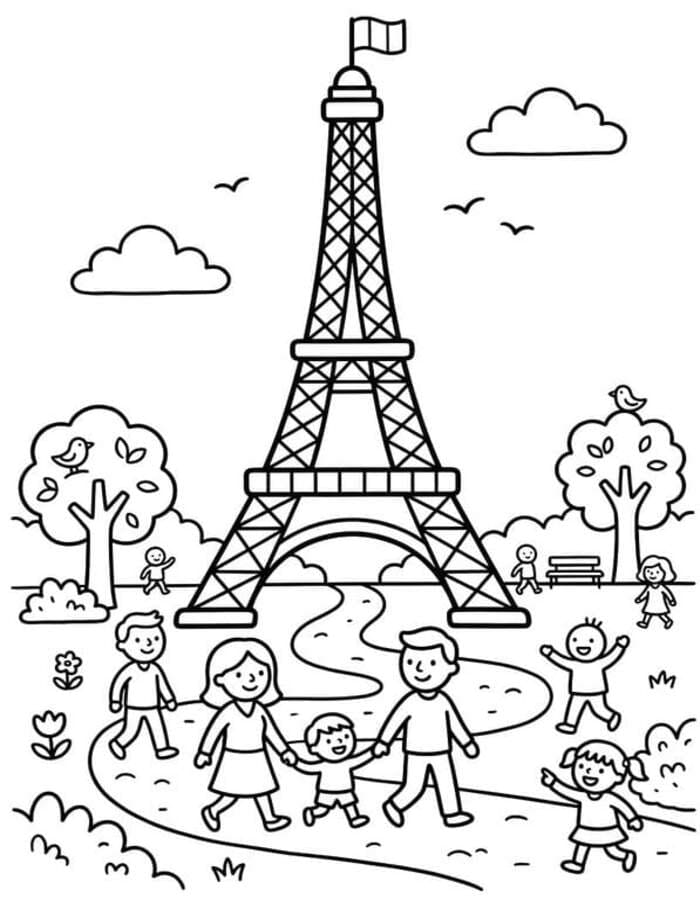 Fise de colorat cu Desenează Turnul Eiffel gratuit