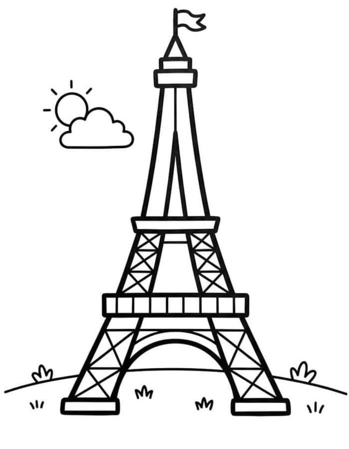 Fise de colorat cu Desenează Turnul Eiffel imprimabil bazic