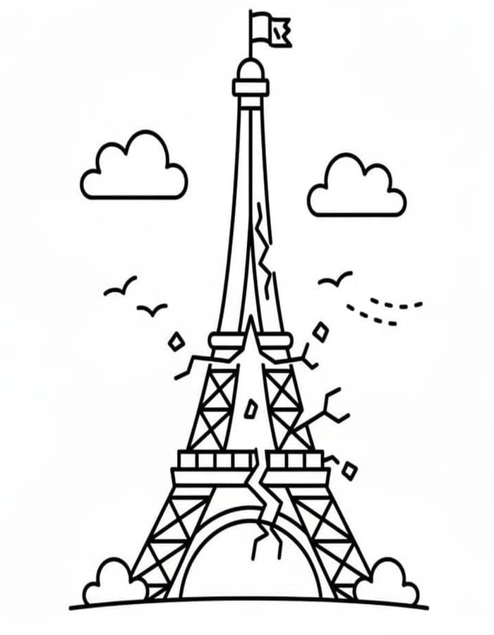 Fise de colorat cu Desenează Turnul Eiffel imprimabil gratuit bazic