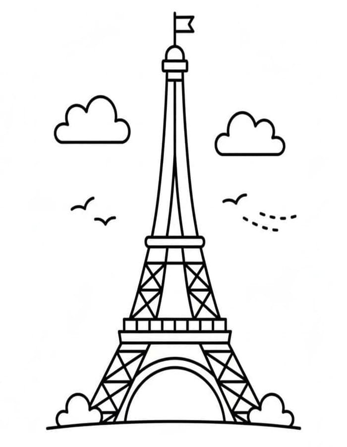Fise de colorat cu Desenează Turnul Eiffel imprimabil gratuit simplu