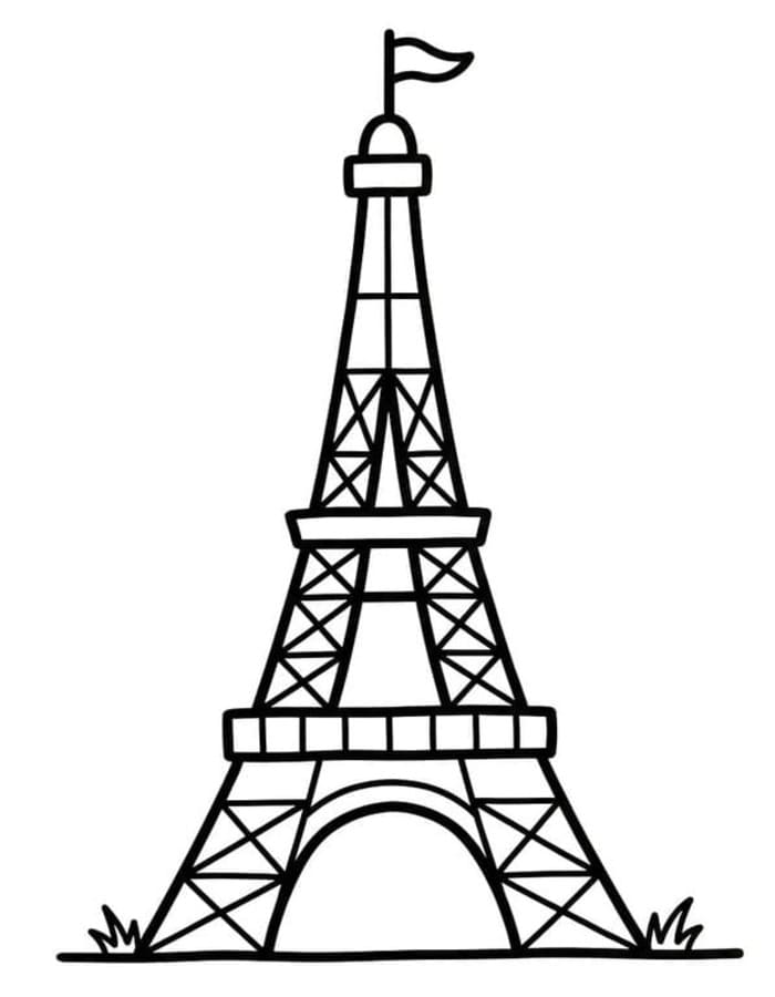 Fise de colorat cu Desenează Turnul Eiffel imprimabil simplu