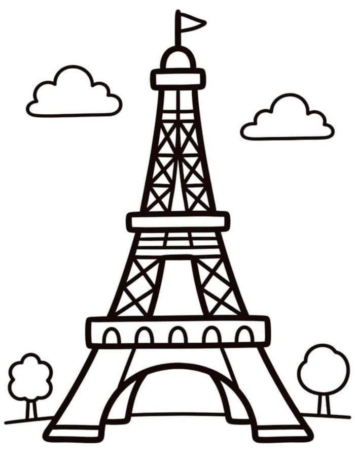 Fise de colorat cu Desenează Turnul Eiffel imprimabil uşor