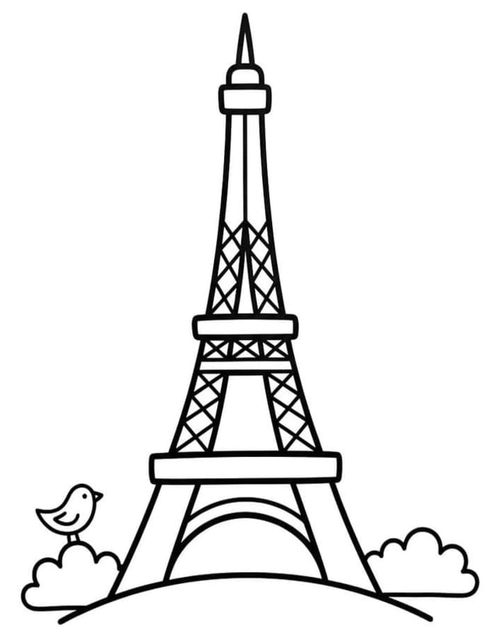 Fise de colorat cu Desenează Turnul Eiffel la copii