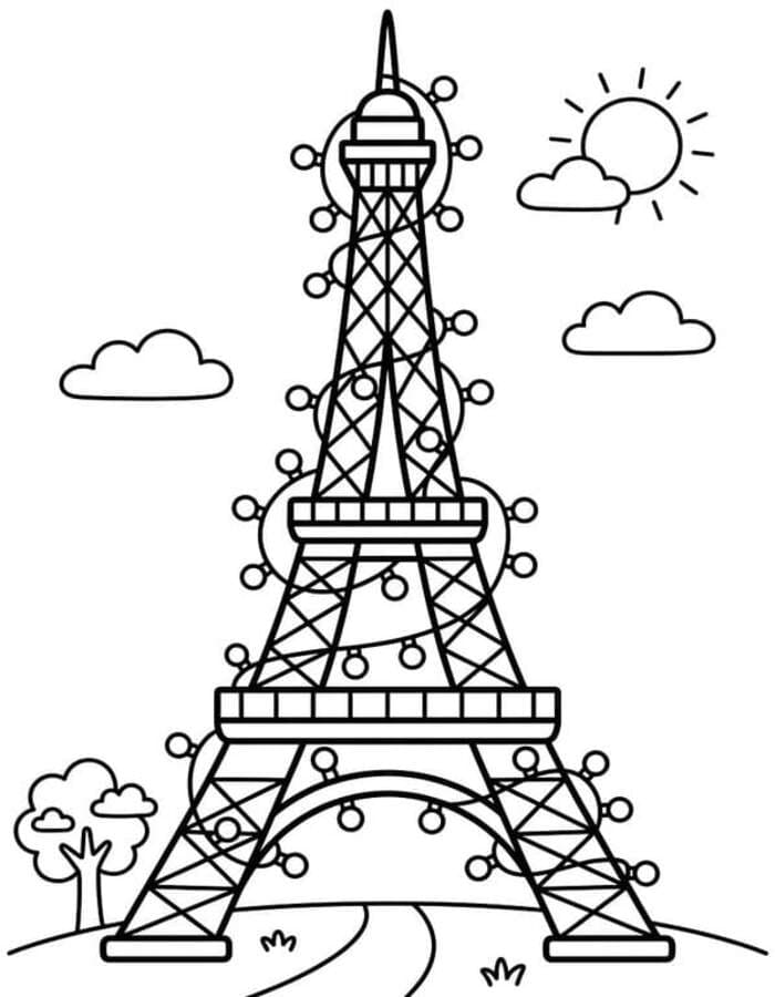 Fise de colorat cu Desenează Turnul Eiffel pentru copii