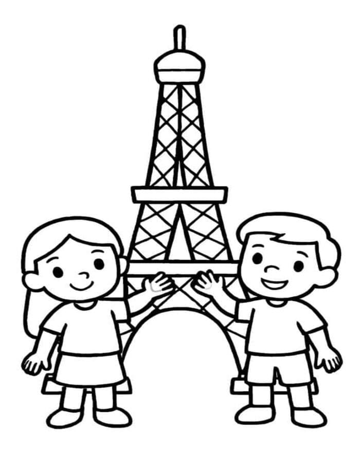 Fise de colorat cu Desenează Turnul Eiffel simplu la copii