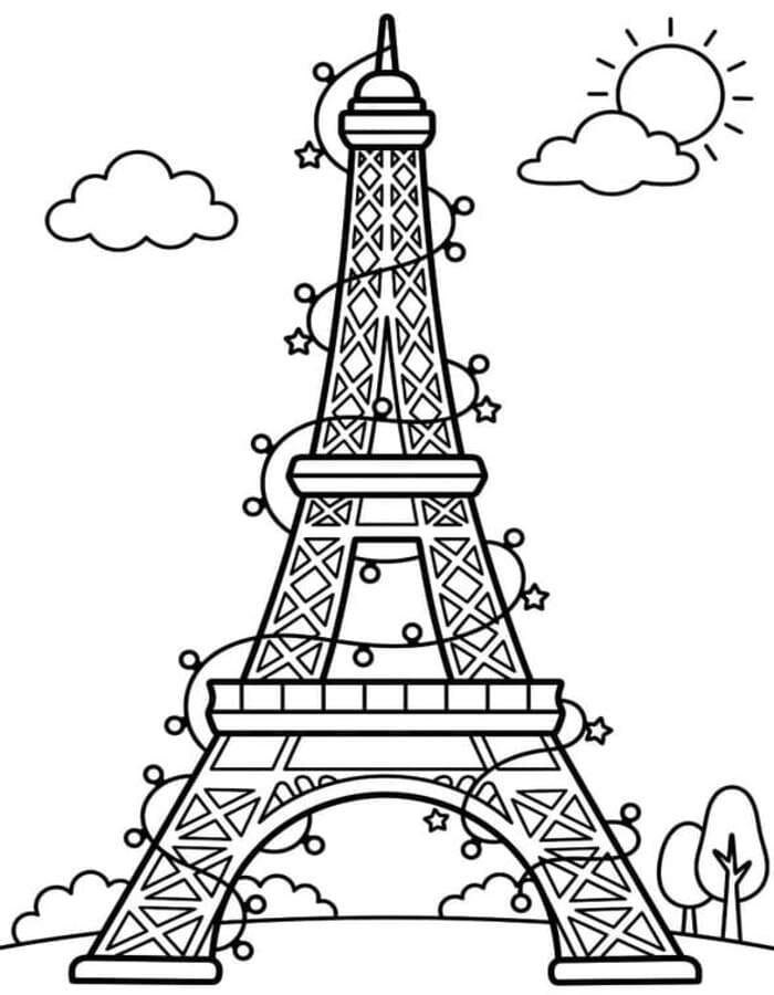 Fise de colorat cu Desenează Turnul Eiffel simplu