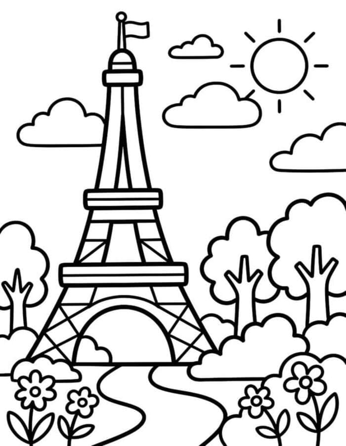 Fise de colorat cu Desenează Turnul Eiffel