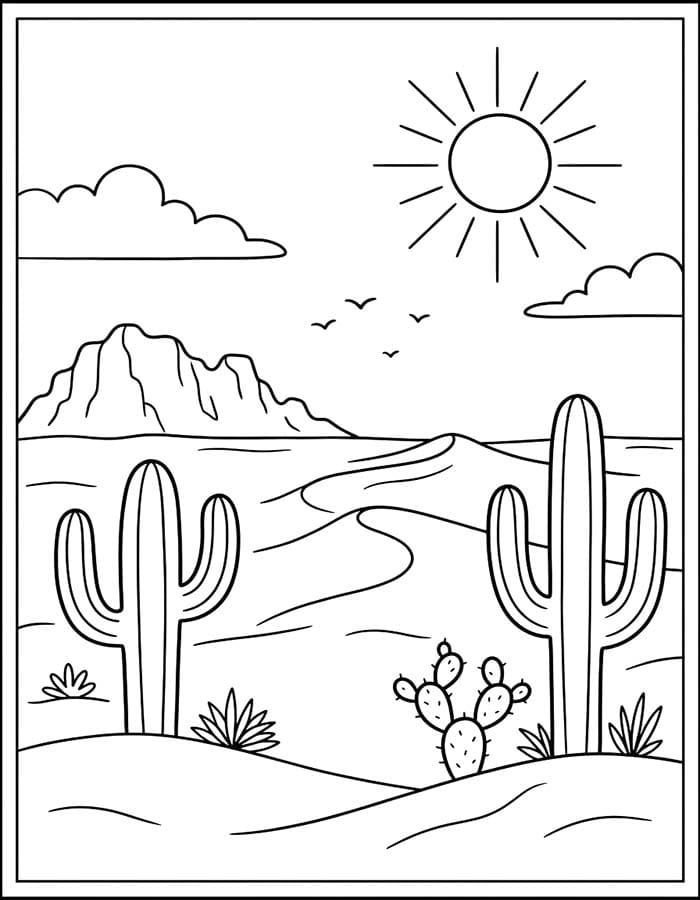 Fise de colorat cu Desert imprimabil gratuit pentru copii