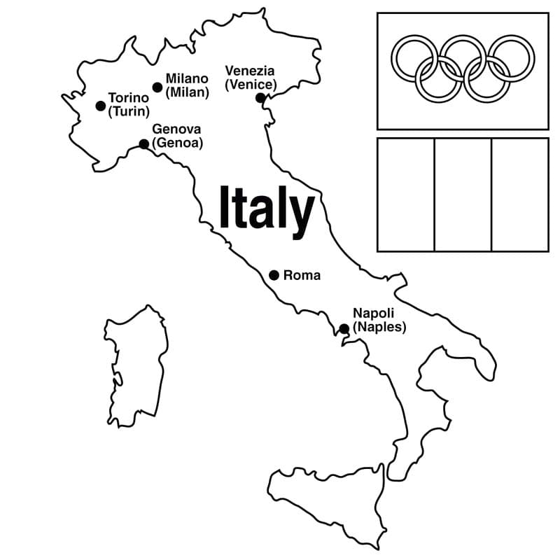 Fise de colorat cu Italia simplu la copii