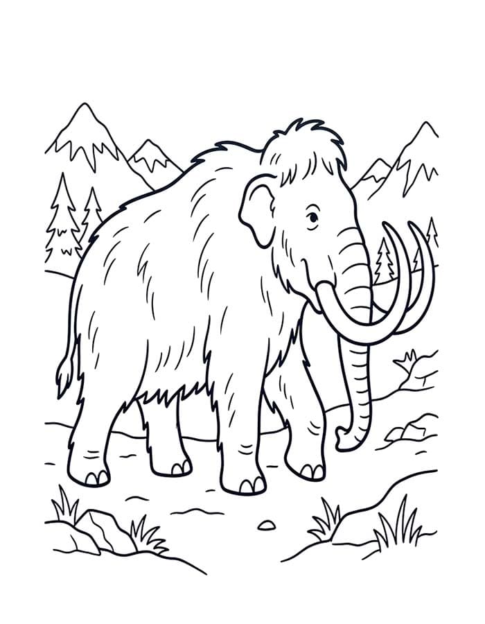 Fise de colorat cu Mamut gratuit simplu