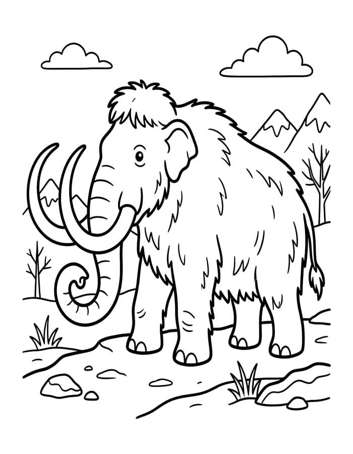 Fise de colorat cu Mamut imprimabil simplu