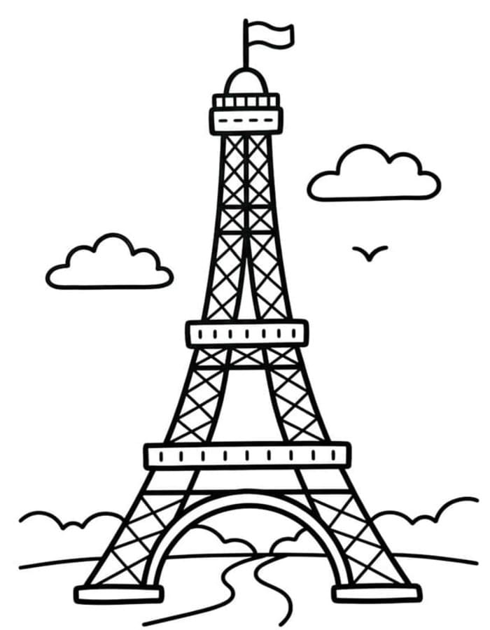 Fise de colorat cu Turnul Eiffel bazic la copii