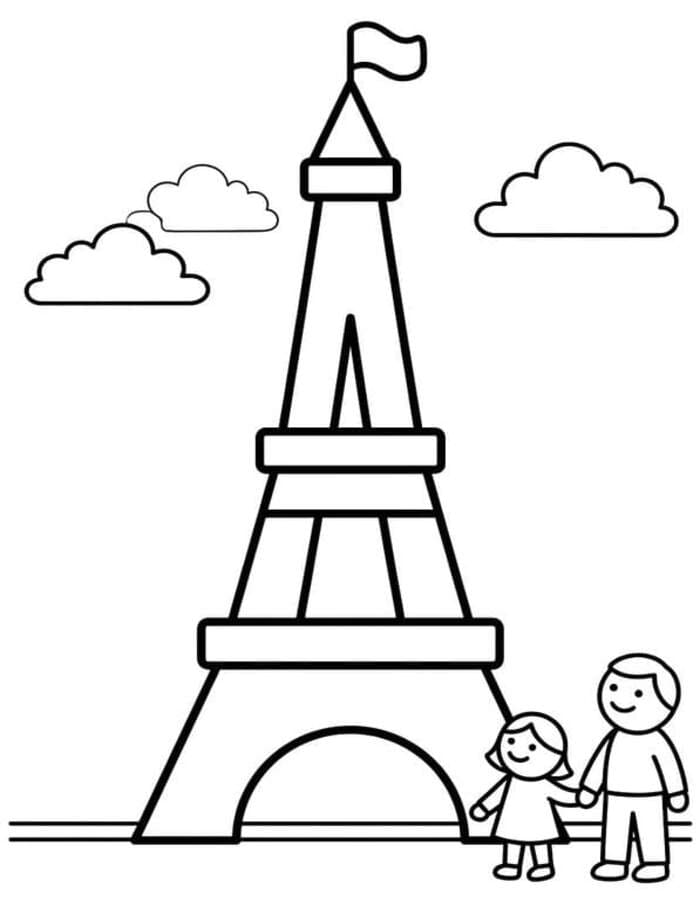 Fise de colorat cu Turnul Eiffel imprimabil gratuit simplu