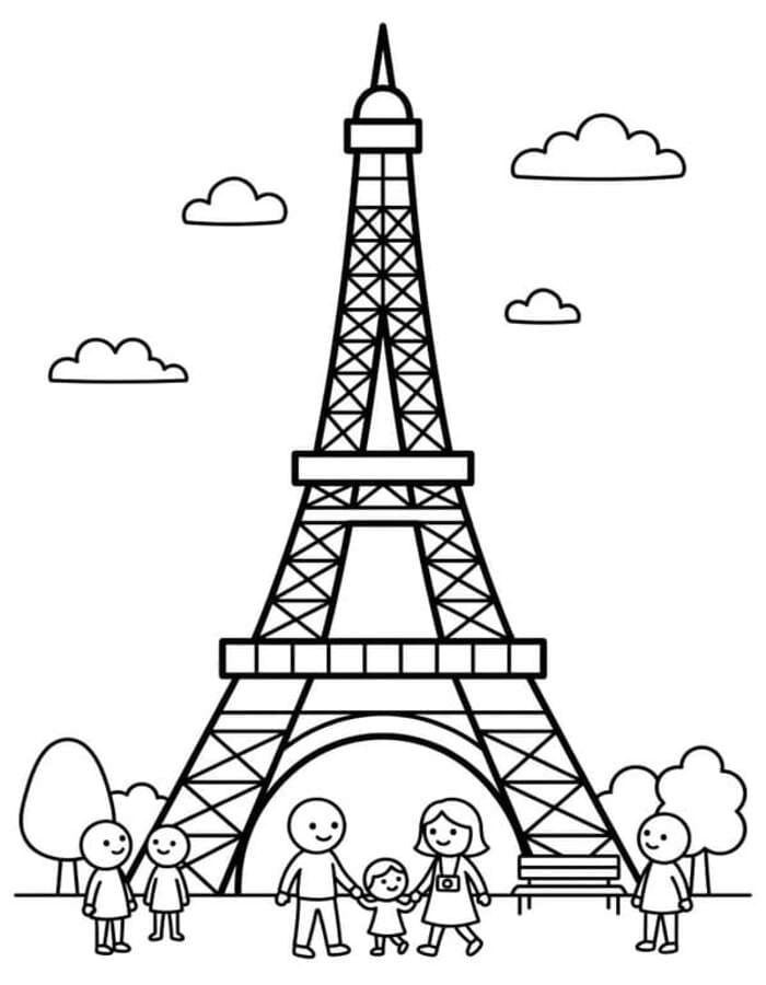 Fise de colorat cu Turnul Eiffel imprimabil gratuit