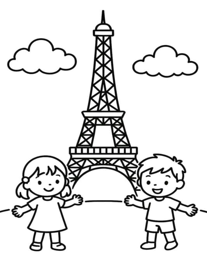 Fise de colorat cu Turnul Eiffel pentru copii