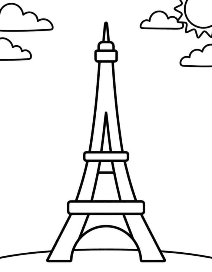 Fise de colorat cu Turnul Eiffel simplu la copii